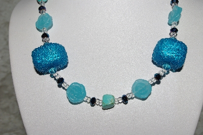 +MBAHB #27-046  "One Of A Kind Blue Bead, Crystal & Turquoise Necklace & Earring Set"