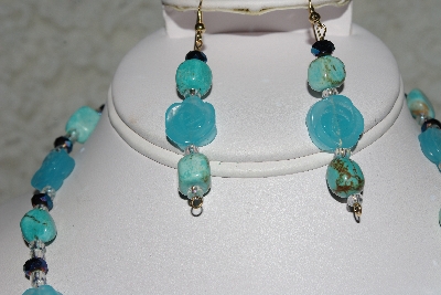 +MBAHB #27-046  "One Of A Kind Blue Bead, Crystal & Turquoise Necklace & Earring Set"
