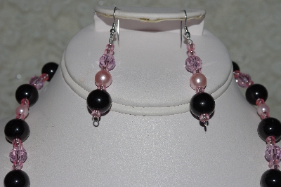 +MBAHB #27-059  "One OF A Kind Black & Pink Bead & Gemstone Necklace & Earring Set"