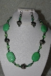 +MBAHB #27-065  "One Of A Kind Green Bead,Gemstone & German Silver Rose Bead Necklace & Earring Set"
