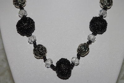 +MBAHB #27-105  "One Of A Kind Crystal,Silver & Black Bead Necklace & Earring Set"
