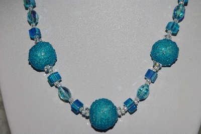 +MBAHB #27-111  "One Of A Kind Blue Glass Bead Necklace & Earring Set"