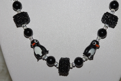 +MBAHB #27-136  "One Of A Kind Black Penguin Bead Necklace & Earring Set"