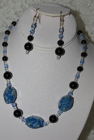 +MBAHB #27-141  "One Of A Kind Lapis & Glass Bead Necklace & Earring Set"
