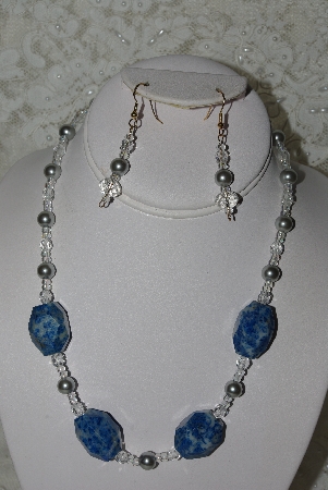 +MBAHB #27-156  "One Of A Kind Crystal,Glass Pearl & Lapis Gemstone Necklace & Earring Set"