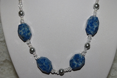 +MBAHB #27-156  "One Of A Kind Crystal,Glass Pearl & Lapis Gemstone Necklace & Earring Set"