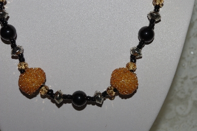 +MBAHB #27-162  One Of A Kind Black & Gold Bead Necklace & Earring Set"