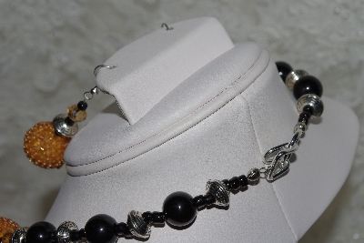 +MBAHB #27-162  One Of A Kind Black & Gold Bead Necklace & Earring Set"