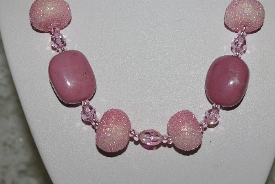 +MBAHB #27-182  "One Of A Kind Pink Bead,Crystal & Gemstne Necklace & Earrings Set"
