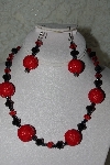 +MBAHB #27-197  "One Of A Kind Red & Black Crystal  Bead Necklace & Earring Set"