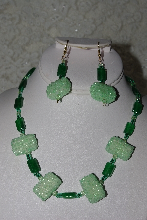 +MBAHB #27-202  "One Of A Kind Green Bead Necklace & Earring Set"