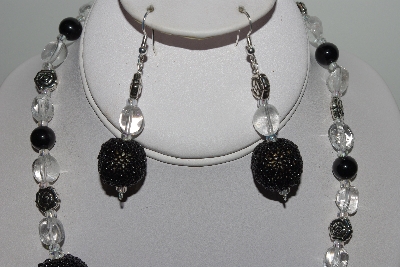 +MBAHB #003-001  "One Of A Kind Hand Made Bead Black & Clear Necklace & Earring Set"