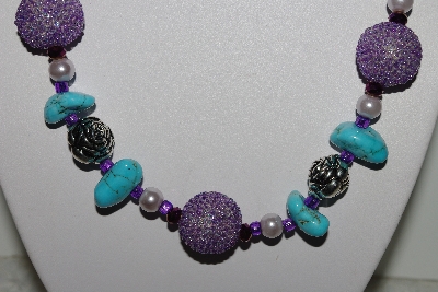 +MBAHB #003-017  "One Of A Kind Purple Bead & Turquoise Neklace & Earring Set"