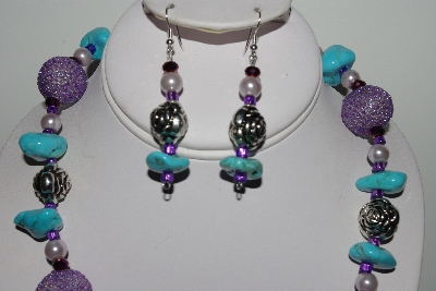 +MBAHB #003-017  "One Of A Kind Purple Bead & Turquoise Neklace & Earring Set"