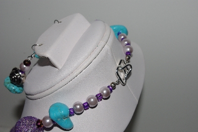 +MBAHB #003-017  "One Of A Kind Purple Bead & Turquoise Neklace & Earring Set"