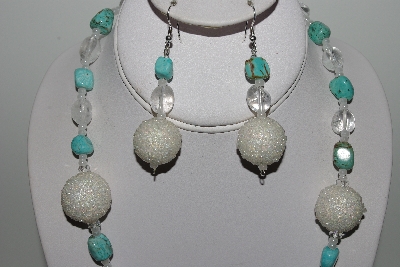 +MBAHB #003-028  "One Of A Kind Glass Bead,Turquoise & Crystal Quartz Bead Necklace & Earring Set"