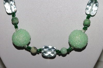 +MBAHB #003-043  "One Of A Kind Green Glass & Gemstone Bead Necklace & Earring Set"