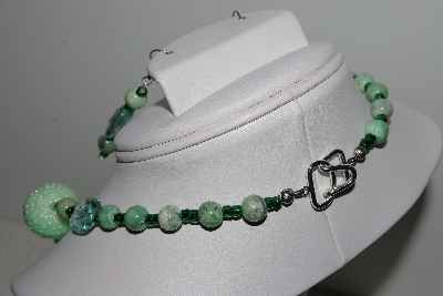 +MBAHB #003-043  "One Of A Kind Green Glass & Gemstone Bead Necklace & Earring Set"
