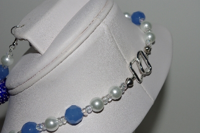 +MBAHB #003-048  "One Of A Kind Blue Bead & Glass Pearl Necklace & Earring Set"