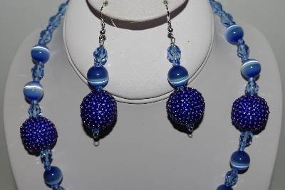 +MBAHB #003-058  "One Of A Kind Blue Glass Bead Necklace & Earring Set"