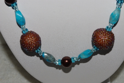 +MBAHB #003-073  "One Of A Kind Turquoise & Brown Bead Necklace & Earring Set"