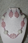 +MBAHB #003-131  "One Of A Kind Pink,White Bead & Rose Quartz Necklace & Earring Set"