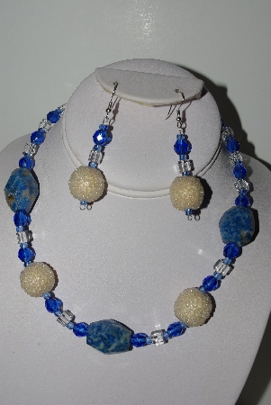 +MBAHB #003-156  "One Of A Kind Blue, Crystal Quartz & Lapis Necklace & Earring Set"