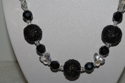+MBAHB #003-161  "One Of A Kind Black Bead & Crystal Butterfly Necklace & Earring Set"
