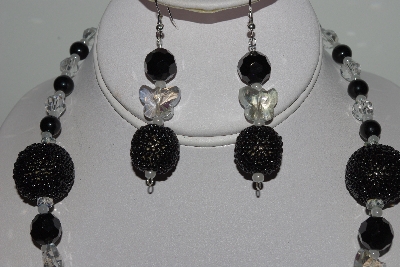 +MBAHB #003-161  "One Of A Kind Black Bead & Crystal Butterfly Necklace & Earring Set"