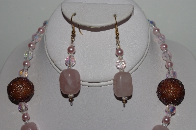 +MBAHB #003-166  "One Of A Kind Brown, Pink & Rose Quartz Necklace & Earring Set"