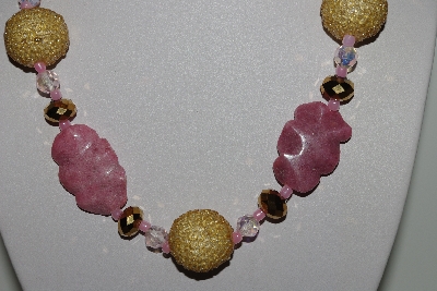 +MBAHB #003-172  "One Of A Kind Gold,Pink,Crystal & Rhodocrosite Bead Necklace & Earring Set"