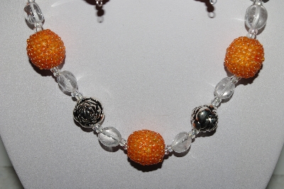 +MBAHB #003-255  "One Of A Kind Orange, Crystal & German Silver Necklace & Earring Set"