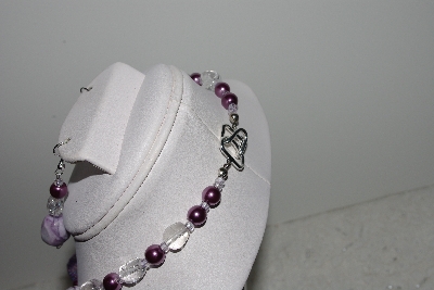 +MBAHB #003-244  "One Of A Kind Purple Howlite & Crystal Quartz Necklace & Earring Set"