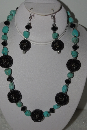 +MBAHB #003-312  "One Of A Kind Black Crystal & Turquoise Necklace & Earring Set"