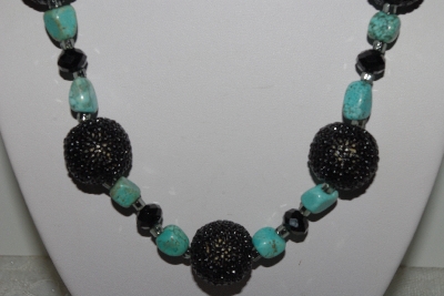 +MBAHB #003-312  "One Of A Kind Black Crystal & Turquoise Necklace & Earring Set"