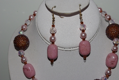 +MBAHB #003-265  "One Of A Kind Pink & Brown Bead Necklace & Earring Set"