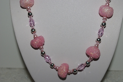 +MBAHB #003-237  One Of A Kind Pink Bead Necklace & Earring Set"