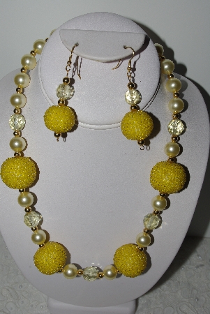 +MBAHB #003-280  "One Of A Kind Yellow Bead Necklace & Earring Set"