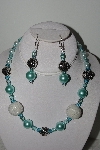 +MBAHB #003-202  "One Of A Kind Blue & White Bead Necklace & Earring Set"