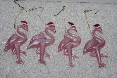 +MBAHB #003-093  "Set Of 4 Hand Made Glass Flamingo Christmas Ornaments"