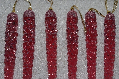 +MBAHB #003-107  "Set Of 6 Glitter Coated Pink Acrylic Icicle Ornaments"