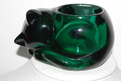 +MBAHB #003-085  "Beautiful Green Glass cat Candle Holder"