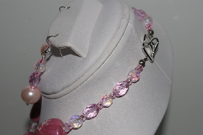 +MBAHB #009-207  "One Of A Kind Pink Gemstone & Bead Necklace & Earring Set"