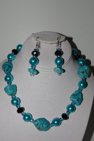 +MBAHB #009-180  "One Of A Kind Blue Bead Necklace & Earring Set"