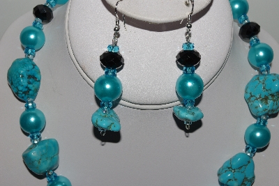 +MBAHB #009-180  "One Of A Kind Blue Bead Necklace & Earring Set"