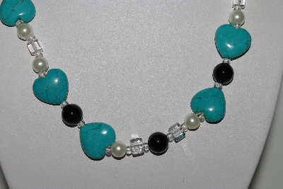 +MBAHB #009-170  "One Of A Kind Blue Gemstone Heart Bead Necklace & Earring Set"