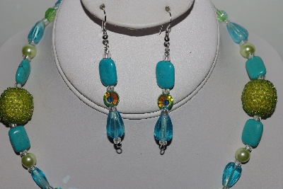+MBAHB #009-155  "One Of A Kind Blue & Green Bead Necklace & Earring Set"