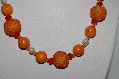 +MBAHB #009-115  "One Of A Kind Orange & White Bead Neck;ace Earring & Set"