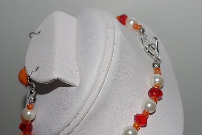 +MBAHB #009-115  "One Of A Kind Orange & White Bead Neck;ace Earring & Set"