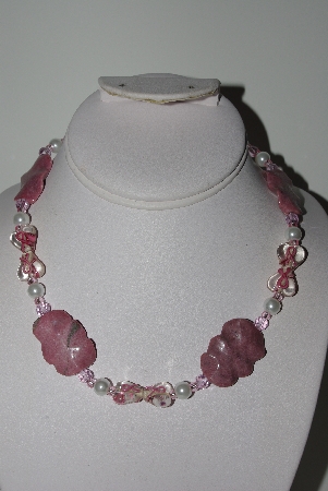 +MBAHB #009-105  "One Of A Kind Pink Bead Necklace & Earring Set"